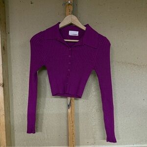 Urban Outfitters Purple Ribbed Long Sleeve Crop Top size Medium